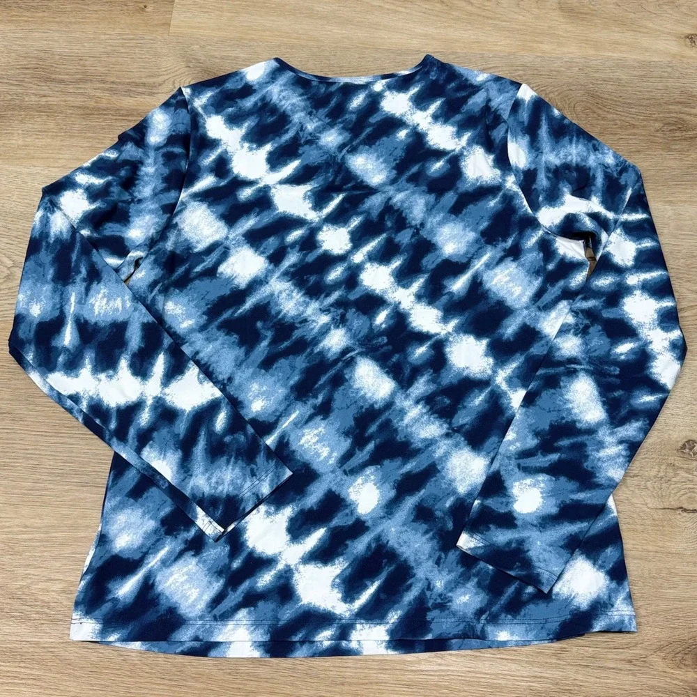Lands' End Long Sleeve Rash Guard Swim Shirt Womens Size M 10-12 Blue Tie-Dye